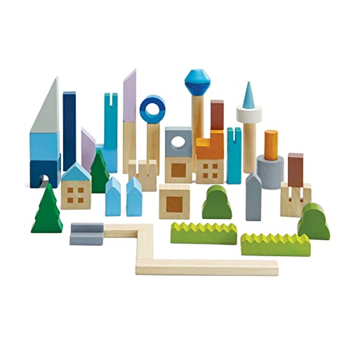 PlanToys® Urban City Blocks Wooden Montessori Construction Set | Imagination,