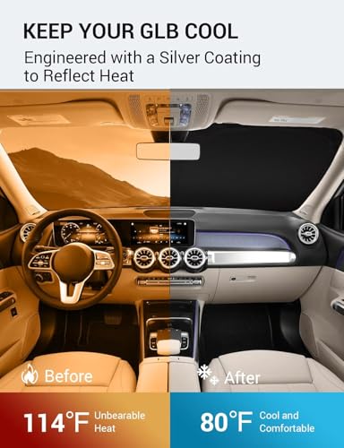 Image of Proadsy 2026 Upgrade Windshield Sun Shade Custom Fit 2020-2025 2026 Mercedes Benz GLB Foldable Front Sunshade Protector Sun Visor Blocks UV Rays Keep Car Cooler