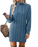 VAFOLY Chunky Turtleneck Sweater Women：Womens Cable Knit Sweater Dresses Long Sleeve Midi Dress Winter Family Christmas Shoot Photo Outfits 2025 Fall Trends Women Business Casual Work Clothes Blue M