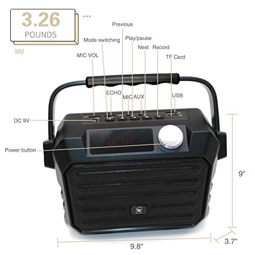 W WINBRIDGE Portable PA Speaker Sound System with Bluetooth Headset Microphone 30W Echo, Wireless Loudspeaker & Voice Amplifier Rechargeable, Small Size, Handy and Multi-functional H5 - Thumbnail 5