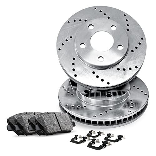 2013 Audi Q5 Front R1 Concepts eLine Drilled Brake Rotors Kit + Ceramic Pads