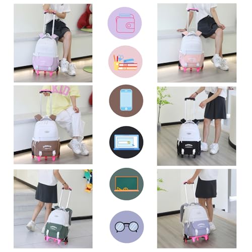 Mildame Rolling Backpack for Girls Boys School Backpack with Wheels Kids Wheeled Bookbag Pink Roller Back Pack3