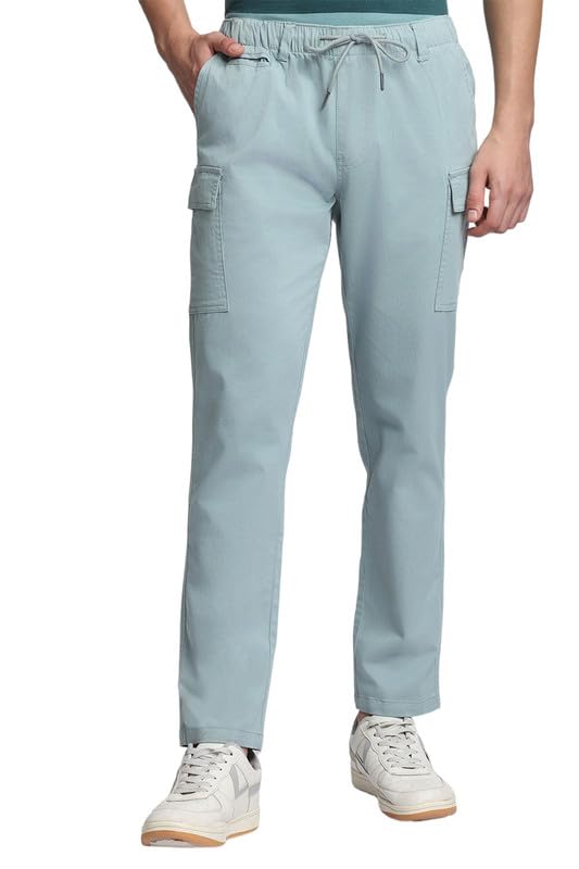 Image of Dennis Lingo Men's Cotton Lycra Full Length Solid Slim Fit Cargo Trousers