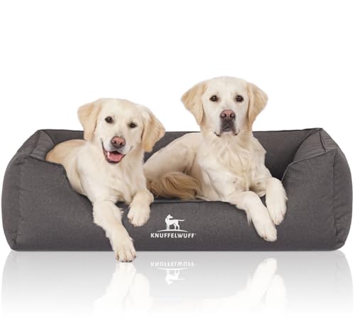 Knuffelwuff Orthopädisches Wasserabweisendes Hundebett Leon aus Velours mit Handwebcharakter XXL 120 x 85cm Anthrazit - abnehmbarer Bezug - waschbar - für große, mittelgroße und kleine Hunde