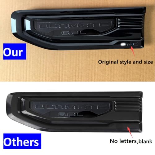 Image of 2pack OEM 2019-2026 Ultimate 6.2L V8 Vent Emblem Right Left 3D Nameplate Badge Replacement for Sierra 1500 85158225 85158226 (Gloss Black Red)
