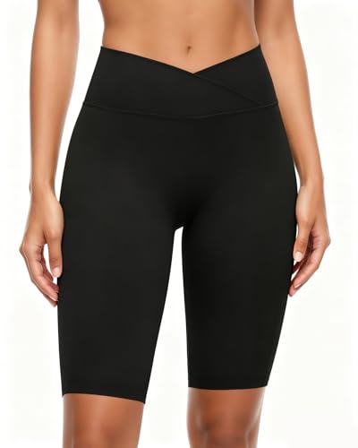 keriffe Womens 5"/10" Crossover Biker Shorts High Waisted Athletic Running Spandex Shorts Gym Yoga Workout - image 1