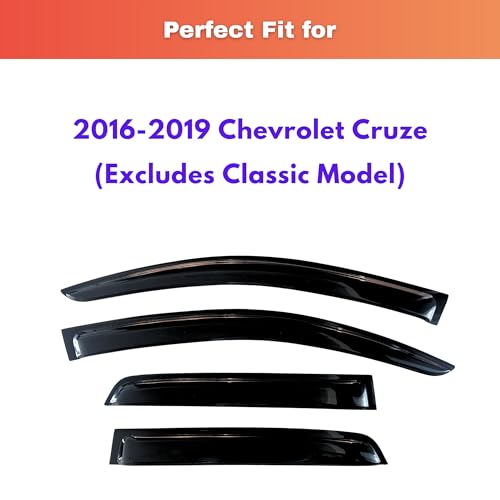 Image of KPY Rain Guards Fit for 2016-2019 Chevrolet /Chevy Cruze, Out-Channel Window Visors Vent Wind Deflectors 4PC, Car Accessories for 16-19 Cruze (Excludes Classic Model)