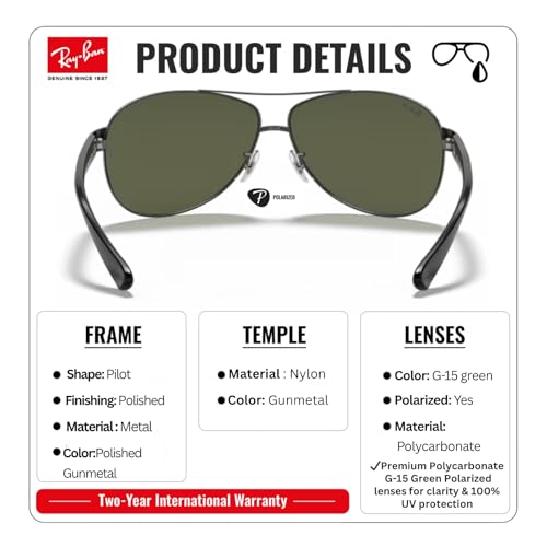 Image of Ray-Ban RB3386 Pilot Shaped Sunglasses for Men with Official RAYBAN Eyewear Kit