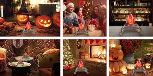 Image of Small Cozy Fireplace Lantern Traditional Realistic Log Wood Burning Flame Effect Ligh LED Charcoal Style Table LampFor Indoor & Outdoor Use