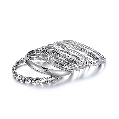 Ensoul Twisted Multiple Metal Bracelets & Bangles Set for Women 12Pcs/Set W/Clear Rhinestones2
