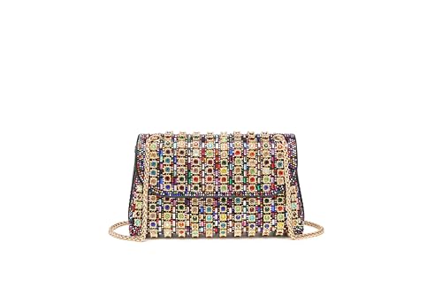 YUWITA Rhinestone Evening Bag with Chain Holiday Party Small Crystal Metallic Clutch Purses for Women (Multicolor)