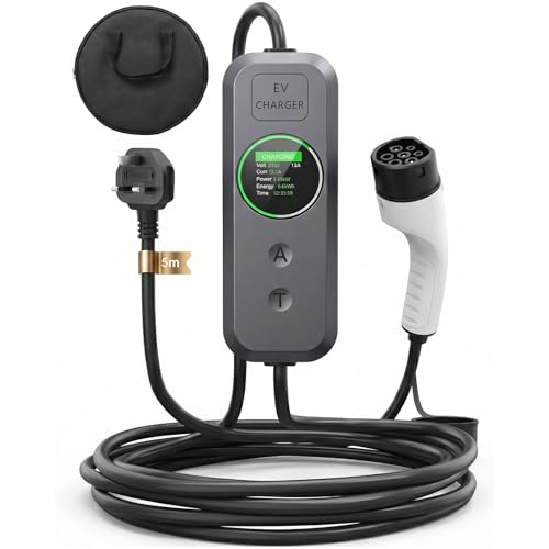 Image of EV Charger Cable Type 2 to 3 Pin Plug, 5M 3.5kW Electric Car Charger, 8/10/13/15/16A Adjustable Type 2 Charging Cable, EV Charger with LED Indicator, Ev Charging Cable for EV & PHEV