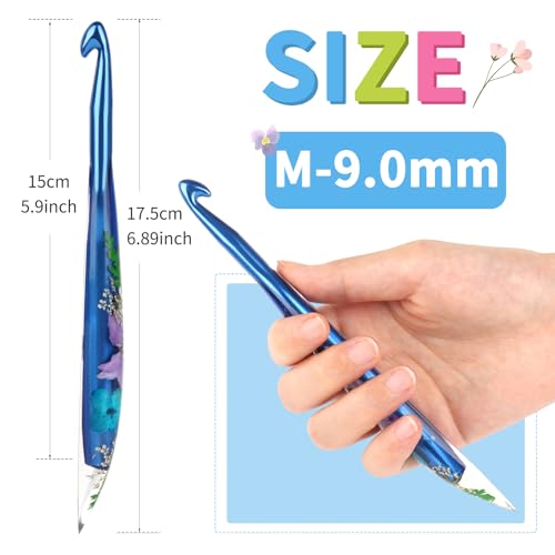 Image of Coopay Crochet Hooks, 9mm Crochet Hook Ergonomic, See-Through Resin Handle with Flowers Inside, Pretty & Pleasant, Ideal for Crocheting Blankets, Dolls, Shawls, Hats, Scarves (M-9.0mm)