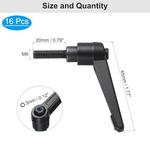 Image of uxcell 16pcs Lever Adjustable Handles M6 x 20mm Metric Male Thread, Level Clamping Handle Hand Stud Knobs Rotating Screw Handles Bolts with Locking Lever, Black