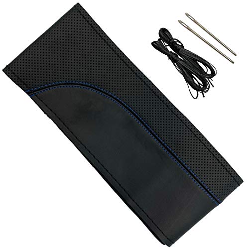 ハンドルカバー 編み込み式 ステアリングカバー 革 本革 普通車 軽自動車 M 37cm 38cm 自分で編み上げるDIYハンドルカバー (ブルー)