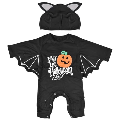 UieaMsio Costume di Halloween per Bambini, Bambino Halloween Pipistrello Costume, Neonati Pagliaccetto con Cappello,...