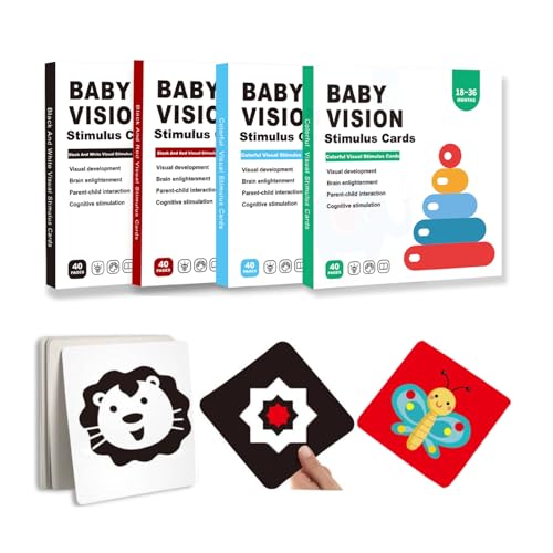 Image of Visual Stimulation Flashcards, 80PCS 160 Pages Black and White Colorful Baby Visual Stimulus Cards Sensory Developmental Black White Card Set for Newborn Baby (4 Books/0-36 Month)
