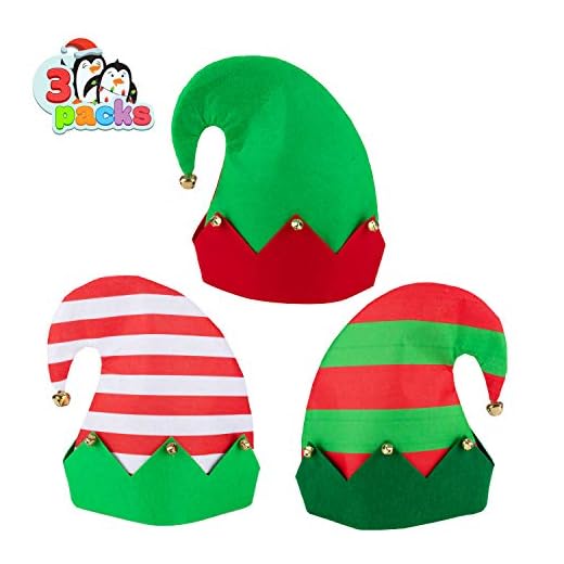 JOYIN 3 Packs Christmas Elf Felt Colorful Hat Christmas Holiday Party Hats featuring One size fits most unisex hats for Jingle Bells Kids, Teens, Adults