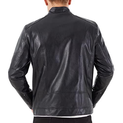 Image of WULFUL Men's Stand Collar Leather Jacket Motorcycle Lightweight Faux Leather Outwear