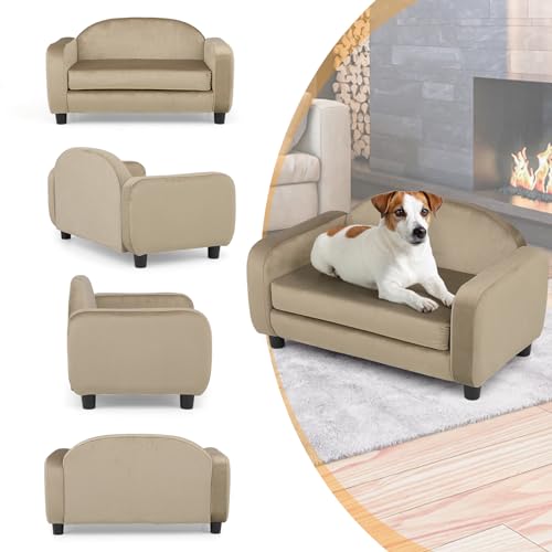 MoNiBloom Sofá para animais de estimação para cães e gatos pequenos, sofá-cama luxuosa de veludo par