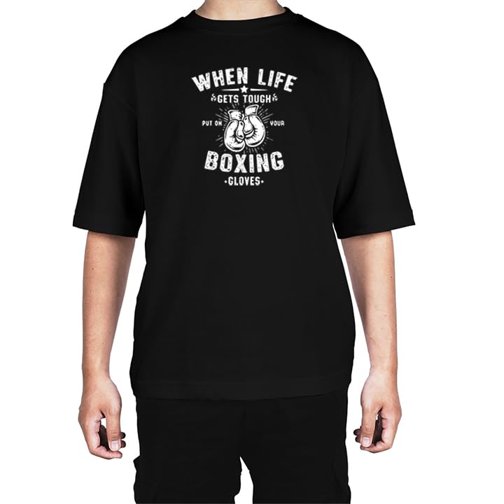 CaseriaMen's Cotton Biowash Oversized T-Shirt - Boxing Gloves