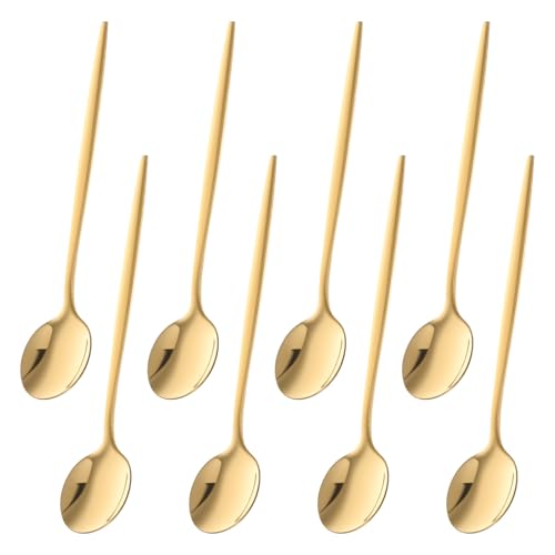 Nogeqi 8 Stück Gold Dessertlöffel 13,3cm Langer Espresso Löffel Hochwertiger Edelstahl Kaffee Löffel Kaffeelöffel Goldene Teelöffel Elegant...