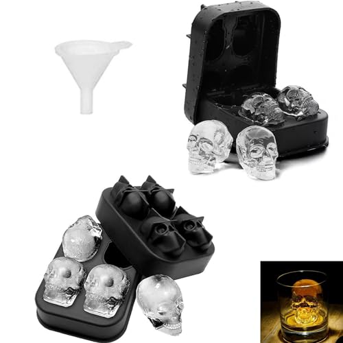 Molde Bandeja del Cubo de Hielo cráneo,2 piezas 3D Cubitera Hielo Molde,Hielo Molde Hielo Cubitos,para cócteles,Cualquier Bebida,hornear,azúcar,Con mini embudo