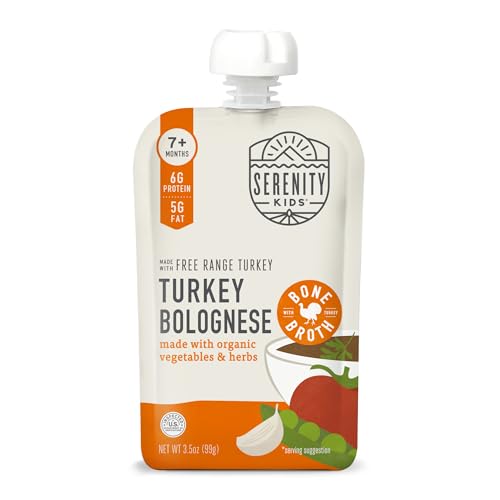 Image of Serenity Kids Turkey Bolognese Baby Food Pouches, Organic, 3.5 Oz, 12 Pack | Savory Bone Broth, For 7M+, Toddler Snack, Protein Snack, Toddler Food Pouch, Baby Snacks, Protein Baby Food Pouch