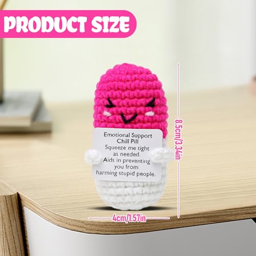 Image of Cute Pink Pill Crochet, Handmade Capsule Knitted Gift with Inspirational Card, CNA Nurse Appreciation Keepsake for Doctors, Pharmacists, RN, LPN, Office Decor & Party Favor