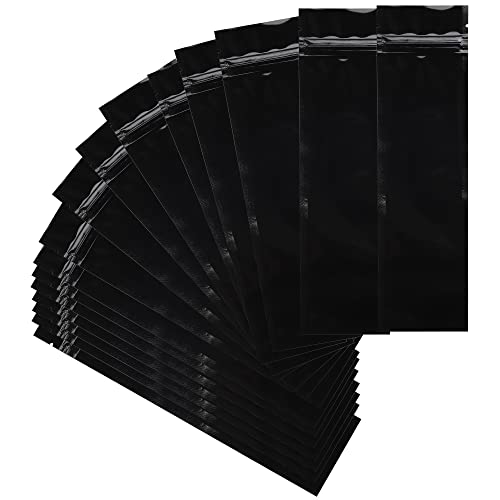 Syringe Barrier Mylar Bags Reclosable Heat Seal Zipper Dragon Chewer Baggies 2.5 x 9 inches - 100 pcs (Gloss Black/Gloss Black)