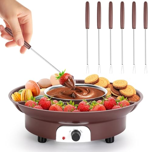 MINI Melting Fondue Set 10oz Electric Chocolate Melting Pot with 6PCS Forks Cute Chocolate Fondue Fountain Warmer Machine for Milk Chocolate Cheese Butter Candy (Coffee)