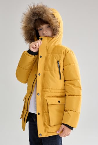 maoo garden Boys Puffer Winter Coat Big Kids Heavyweight Sherpa Lined Fur Hooded Jacket Water-Resistant Snow Parka3