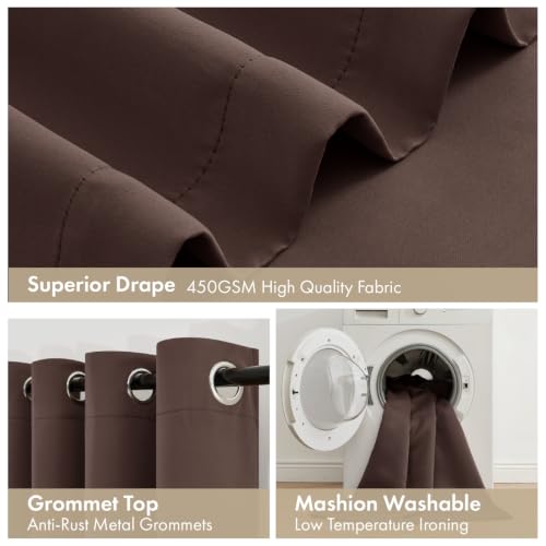 Image of MIULEE Dark Brown 100% Blackout Curtains for Bedroom 40x84 Inch 2 Panels | 2 Thick Layers Thermal Insulated Window Curtains with Black Liner, Noise Reducing Grommet, Drapes for Living Room