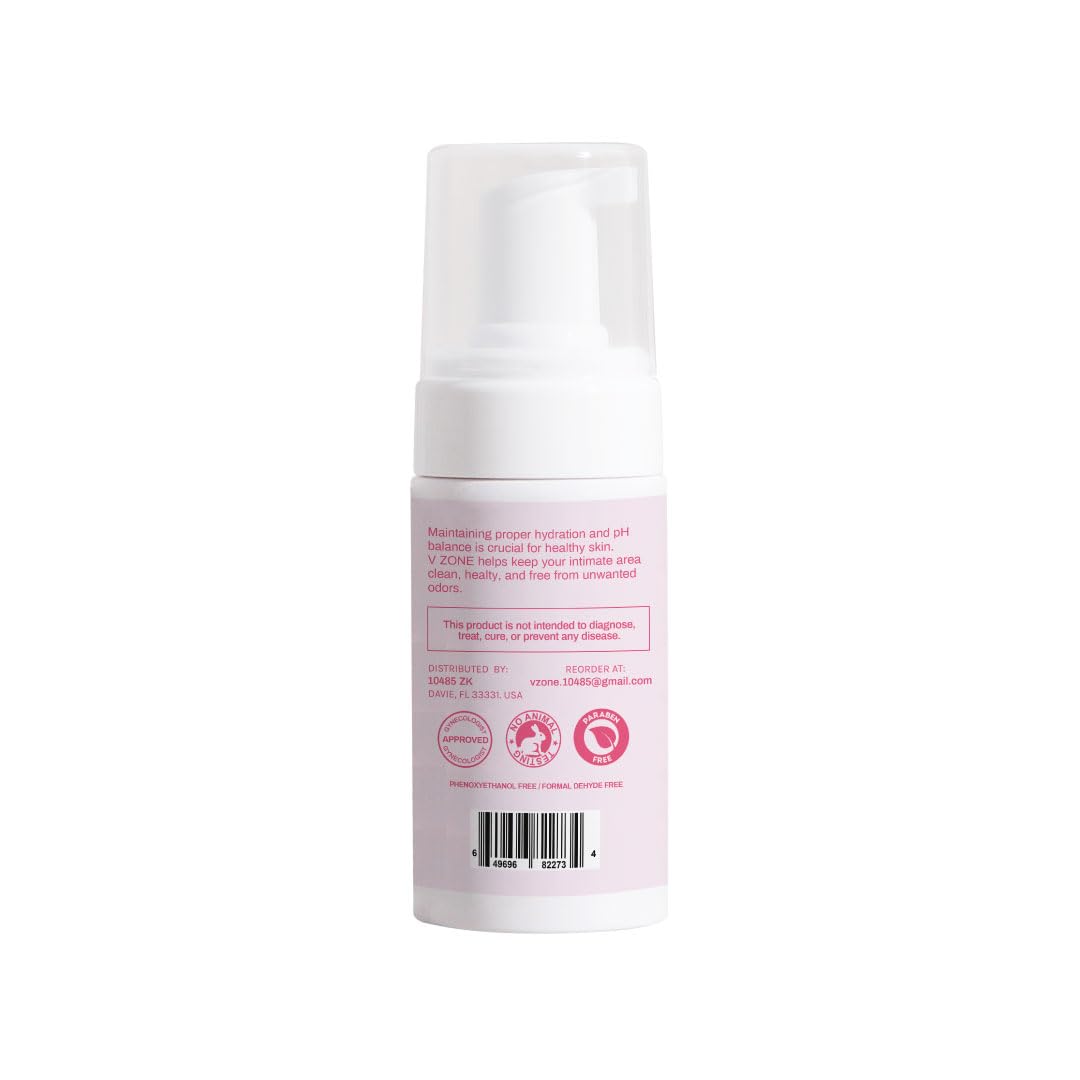 VZone Daily Feminine Foam Wash – Feminine Wash for Women with Hyaluronic Acid, Lactic Acid and Cranberry Extract – Odor Control, pH Balanced, Fragrance-Free, Paraben-Free, Vegan (3.4 OZ)