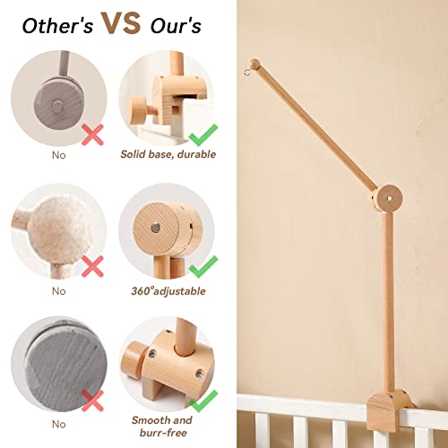 Wooden Crib Mobile Arm | Baby Crib Mobile Arm Wooden Holder | Rotatable Adjustable Anti Slip Attachment Clamp For Sturdy Mobile Hanger (Only Arm) #TOP2