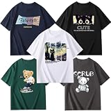 [NCFBAG] Tシャツ メンズ 半袖 5枚組 綿100% 肉厚生地 おしゃれ ゆったり 大きいサイズ 抗菌防臭 プリント 夏服 クセになる肌触り (JP, アルファベット, M, 5枚組-ミックスカラー)