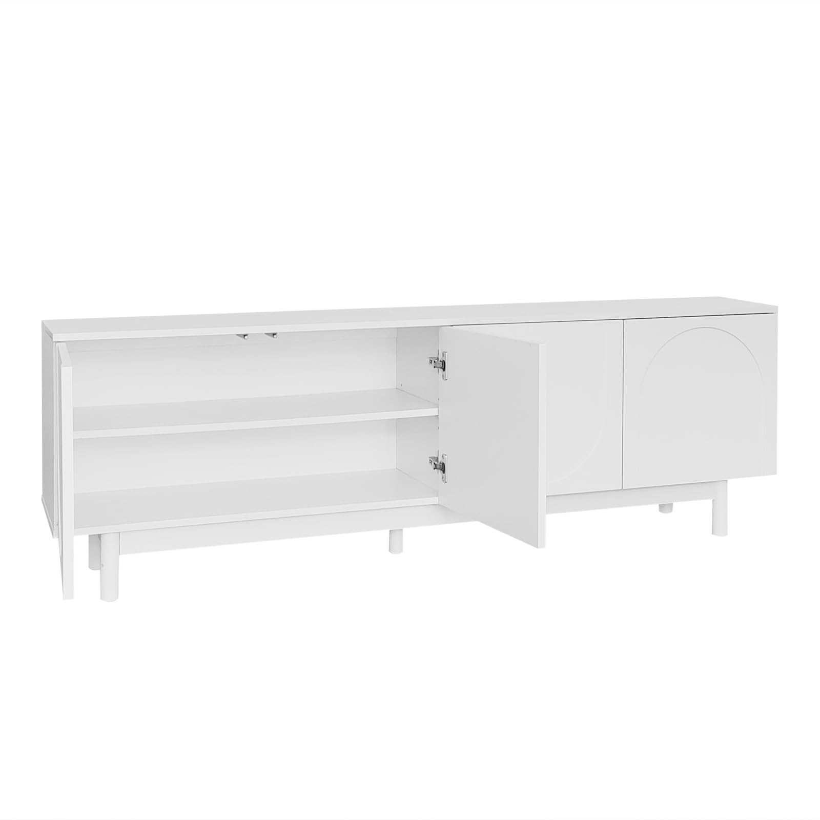 Meuble TV 175x38x56cm, léger de Style Luxe, avec 4 Portes texturées, séparateurs réglables, Blanc