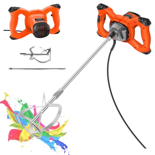 Heavy Duty 2600W Paint Stirrer Electric Plaster Mixer, M14 Mixing Paddle Paint Paddle Mixer with 6 Speeds 1700 U/Min Concrete Tools for Mixing Feed, Paint, Cement, Orange