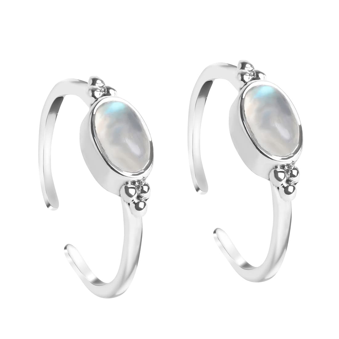 925 Sterling Silver Moonstone Toe Rings Pair | Size Adjustable | Gift for Women and Girls