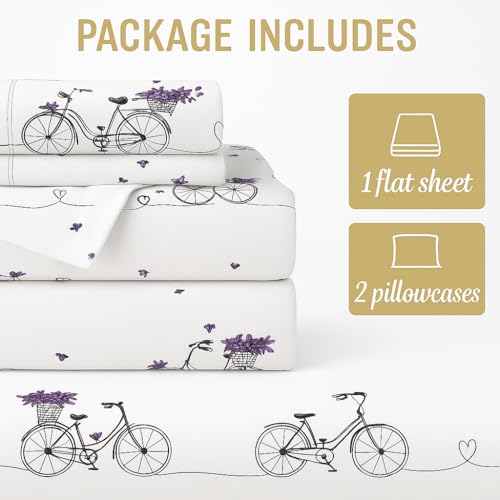 Image of Cottingtone Lane Double Bed Sheet - Soft Microfiber Bedding with City Bicycle Design | Comfortable, Durable & Easy to Maintain for Home, Hotel, and Guest House