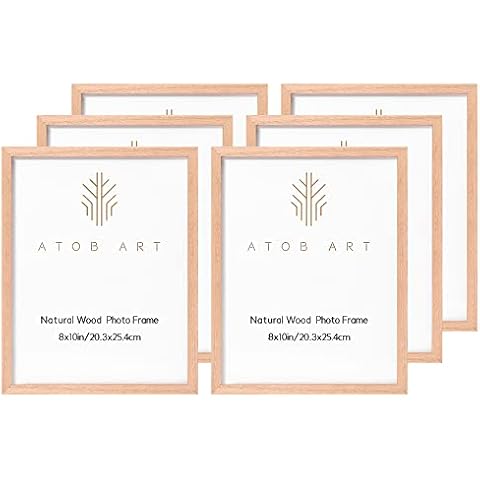 ATOBART 8x10 Solid Wood Picture Frames, 6 Pack OAK Photo Frame Set with Real Glass Cover, Natural Wood Color Frames, for Wall Mounting or Tabletop Display Cover