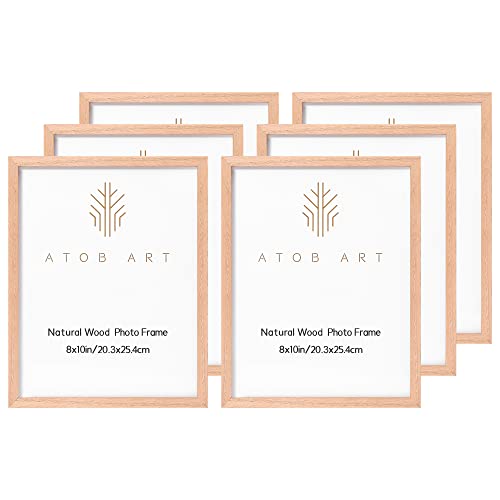 Image of ATOBART 8x10 Picture Frames Solid Wood, 6 Pack OAK Photo Frame Set with Real Glass Cover, Natural Wood Color Frames, for Wall Mounting or Tabletop Display
