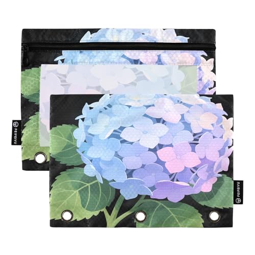 Nexawaveo Pastel Hydrangea 2Pack Pencil Pouch Set for 3 Ring Binder Smooth Zipper with Clear PVC Window Pencil Case for School Supplies