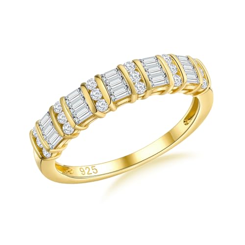 Womens Wedding Bands Sterling Silver/14K Gold Plated Half Eternity Band Rings Created Sapphire/Emerald/Ruby/Moissanite Cz Cross Ring Stackable Anniversary Ring Size 6 to 10