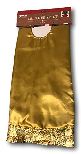 48" Satin Christmas Tree Skirt With Hologram Sequin Border (Gold) #TOP26