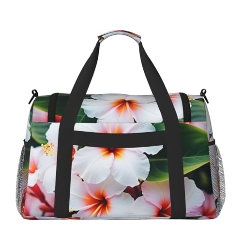 Hawaii Flower Print Travel Duffle Bag - Foldable Personal Item Travel Bag for Women & Men,Carry-On Convertible Crossbody Tote Bags with Adjustable Shoulder Strap & Pockets 13x10.2x19.7 in2