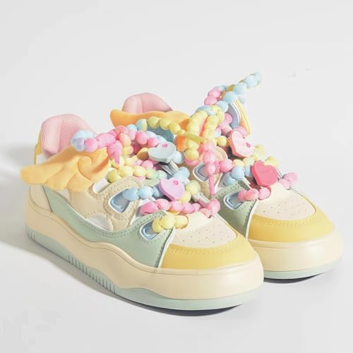 Candy-Colored Chunky Sole Walking Sneakers - Pastel Macaron Aesthetic Shoes for Women Breathable Comfort with Anti-Slip Soles & Cute Colorful Laces3