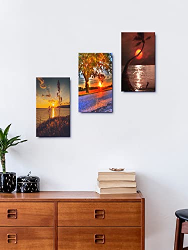 Image of 999STORE Sun Set home room decor framed stylish modern wall frames art for living (Set of 3 Panels Paper Print 24X15 Inches) MDF3Frames008