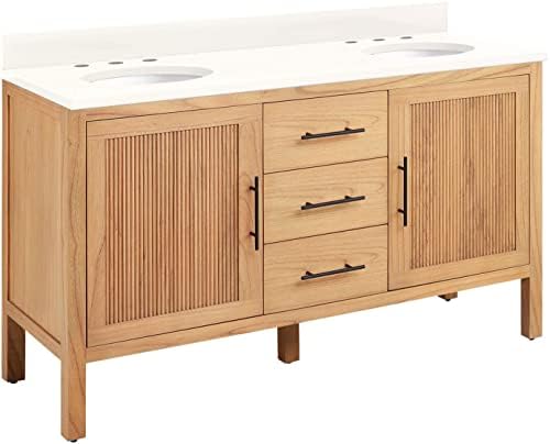 Signature Hardware 481809 Ayanna 60" Free Standing Double Vanity Set with Mindi Wood Cabinet, Vanity Top and Oval Undermount Vitreous China Sink - 8" Faucet Holes