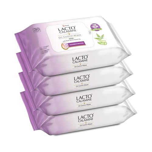 Image of Lacto Calamine Oil Control Face Wipes 30N each- Pack of 4 | Makeup Remover Wipes | Wet Tissue for Face With Neem, Aloe Vera & Niacinamide | Wet Wipes for Women & Men | Pararben & Alcohol Free